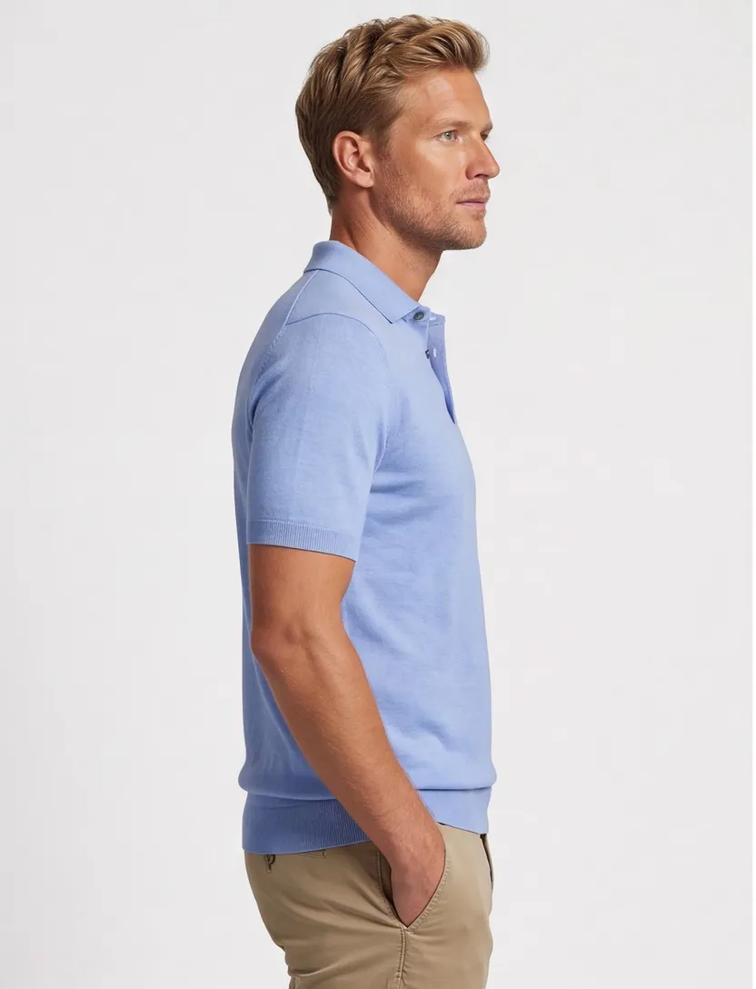 katoenen Portofino extra lange korte mouw polo blauw