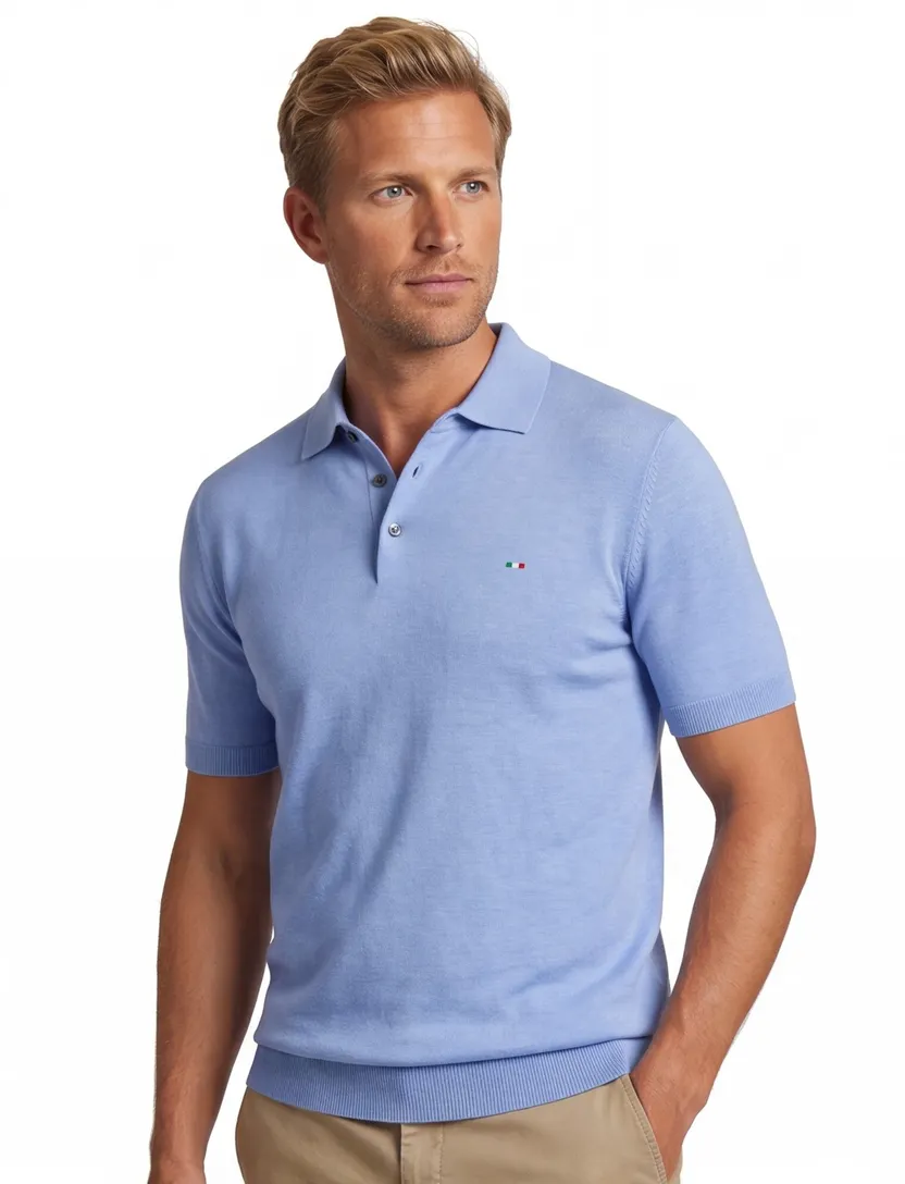 katoenen Portofino extra lange korte mouw polo blauw