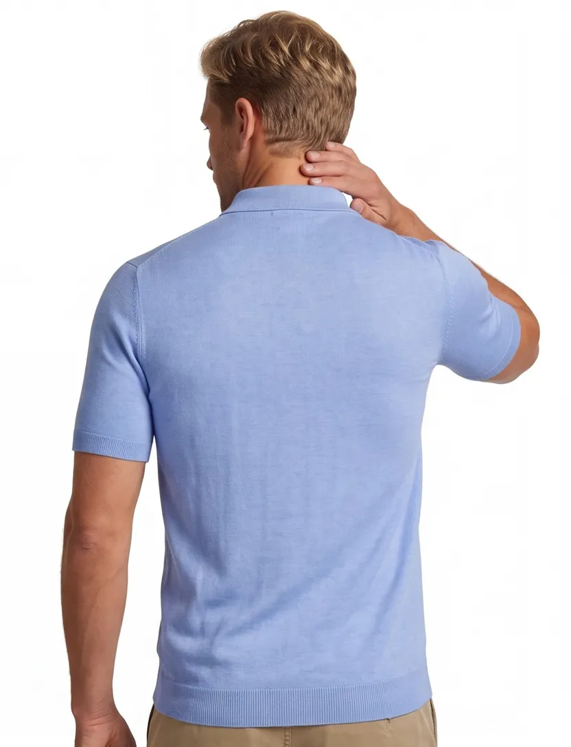 katoenen Portofino extra lange korte mouw polo blauw