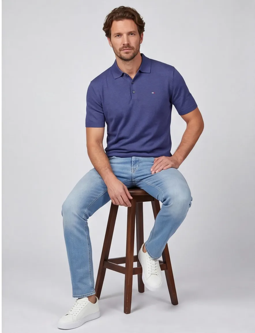 poloshirt extra lang donkerblauw Portofino