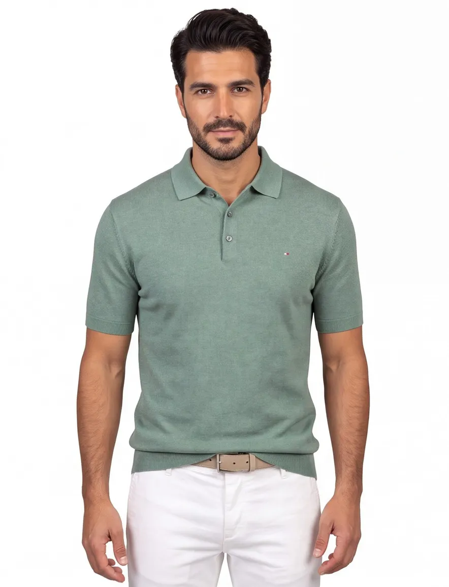 Portofino polo extra lang groen gemeleerd katoen