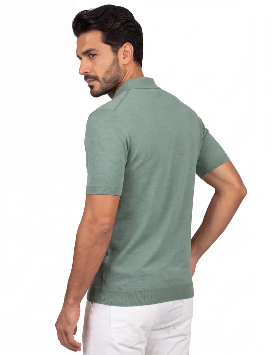 Portofino polo extra lang groen gemeleerd katoen