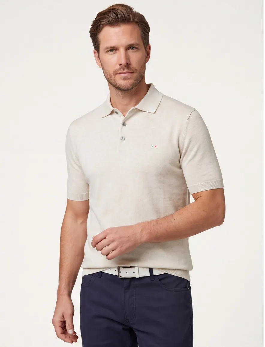 Portofino polo extra lang creme gemeleerd katoen