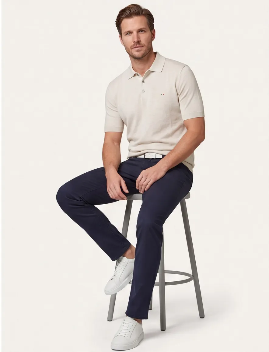 Portofino polo extra lang creme gemeleerd katoen