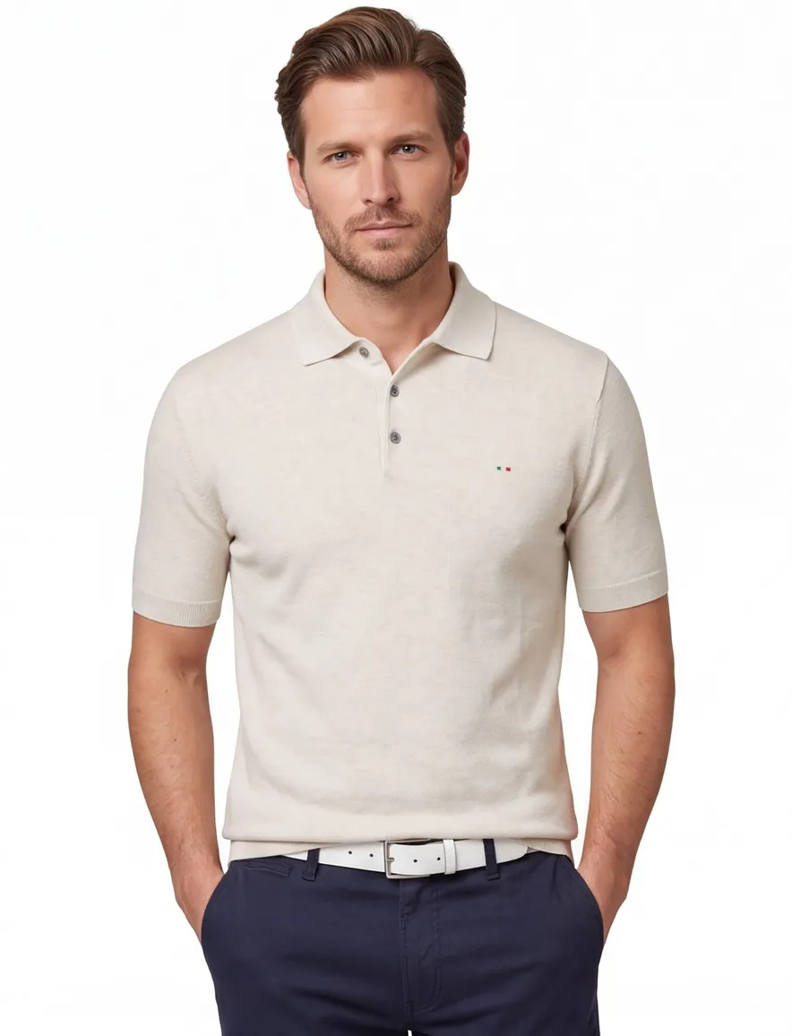Portofino polo extra lang creme gemeleerd katoen