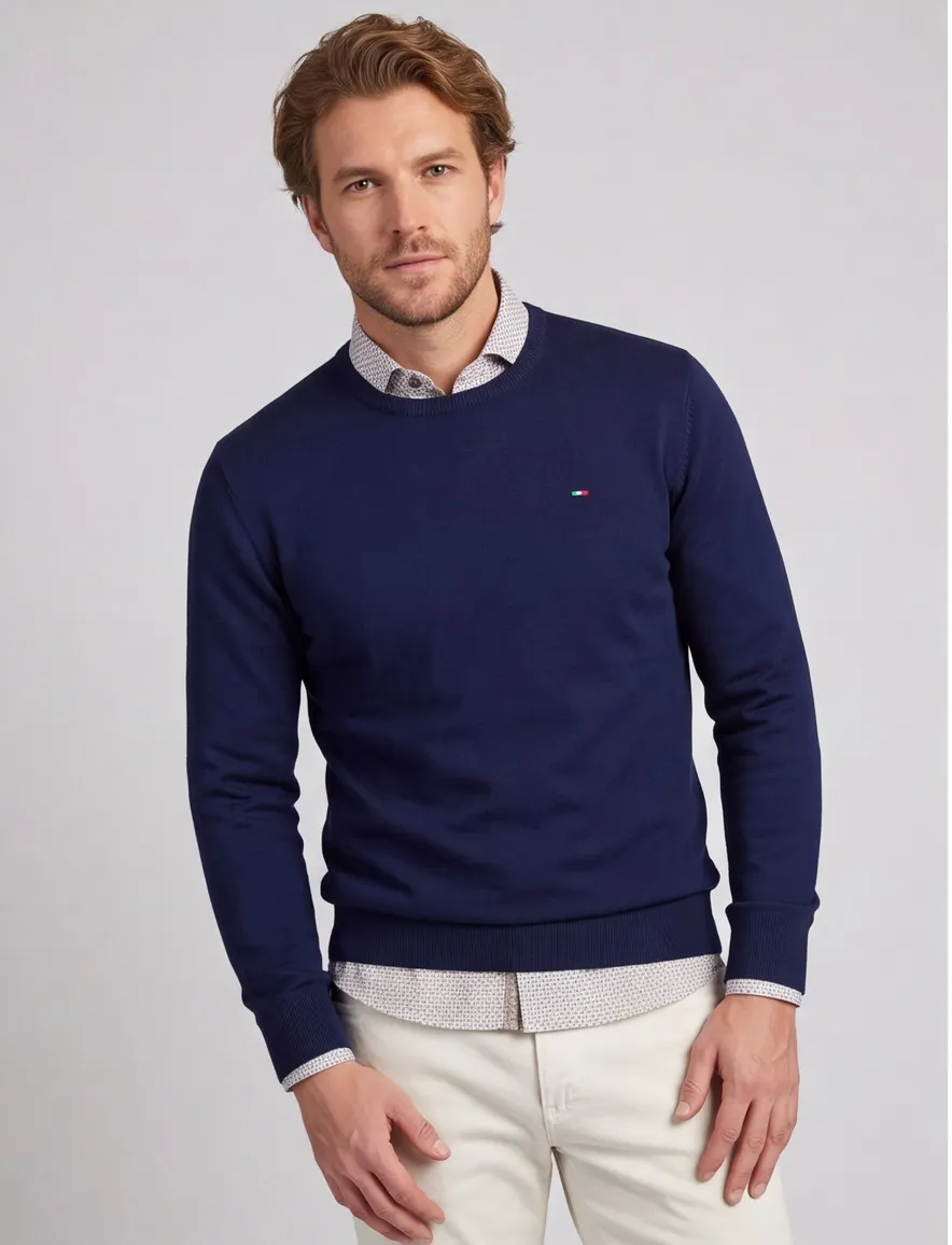 Portofino trui donkerblauw ronde hals