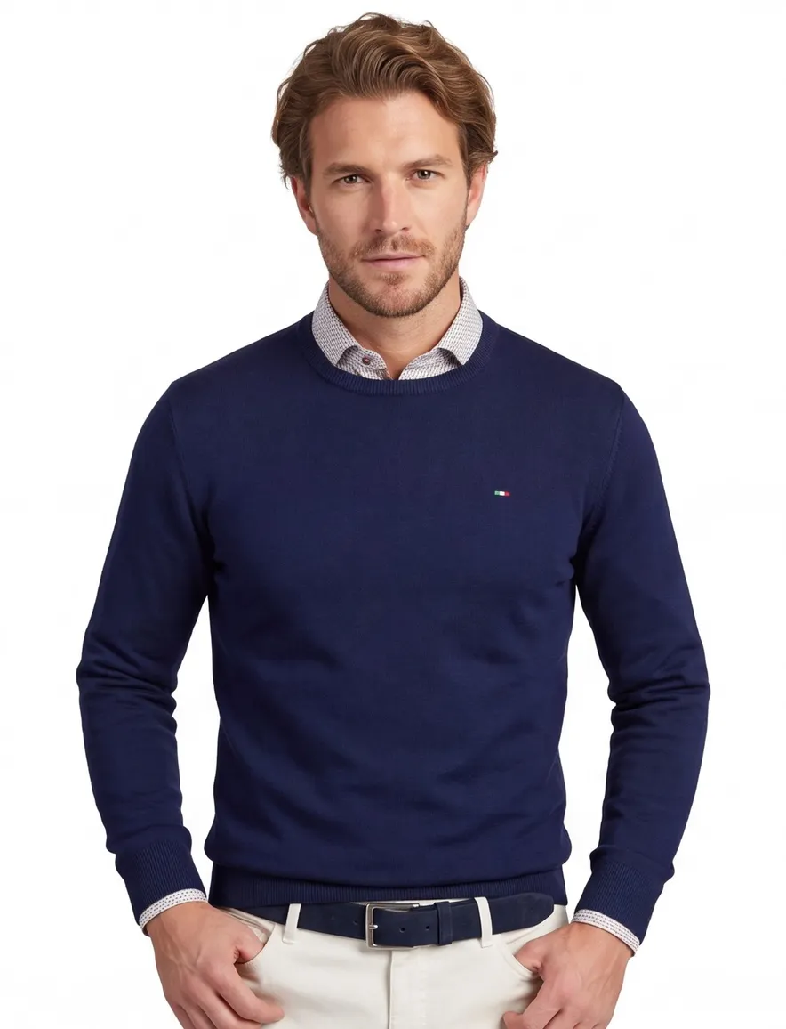 Portofino trui donkerblauw ronde hals