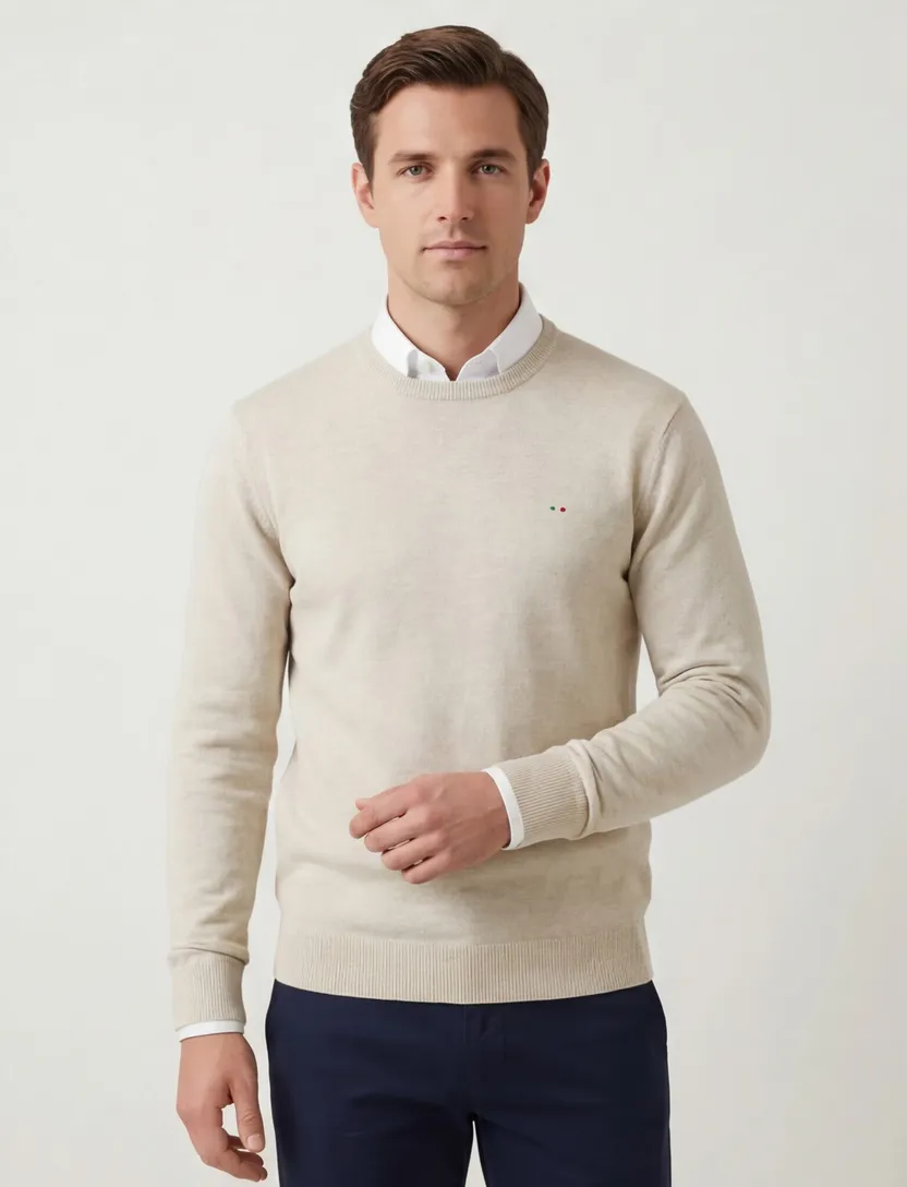 Portofino trui ronde hals beige