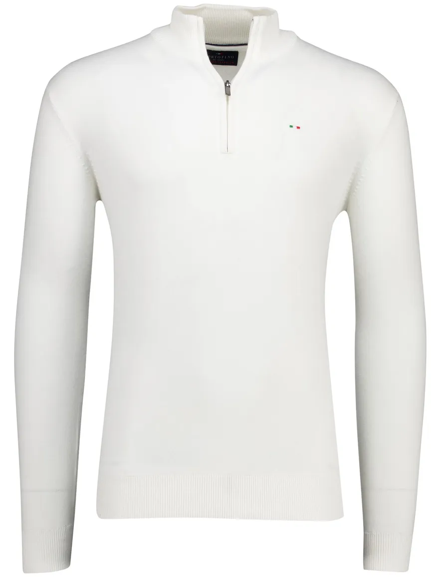 Portofino half zip trui met boord wit katoen