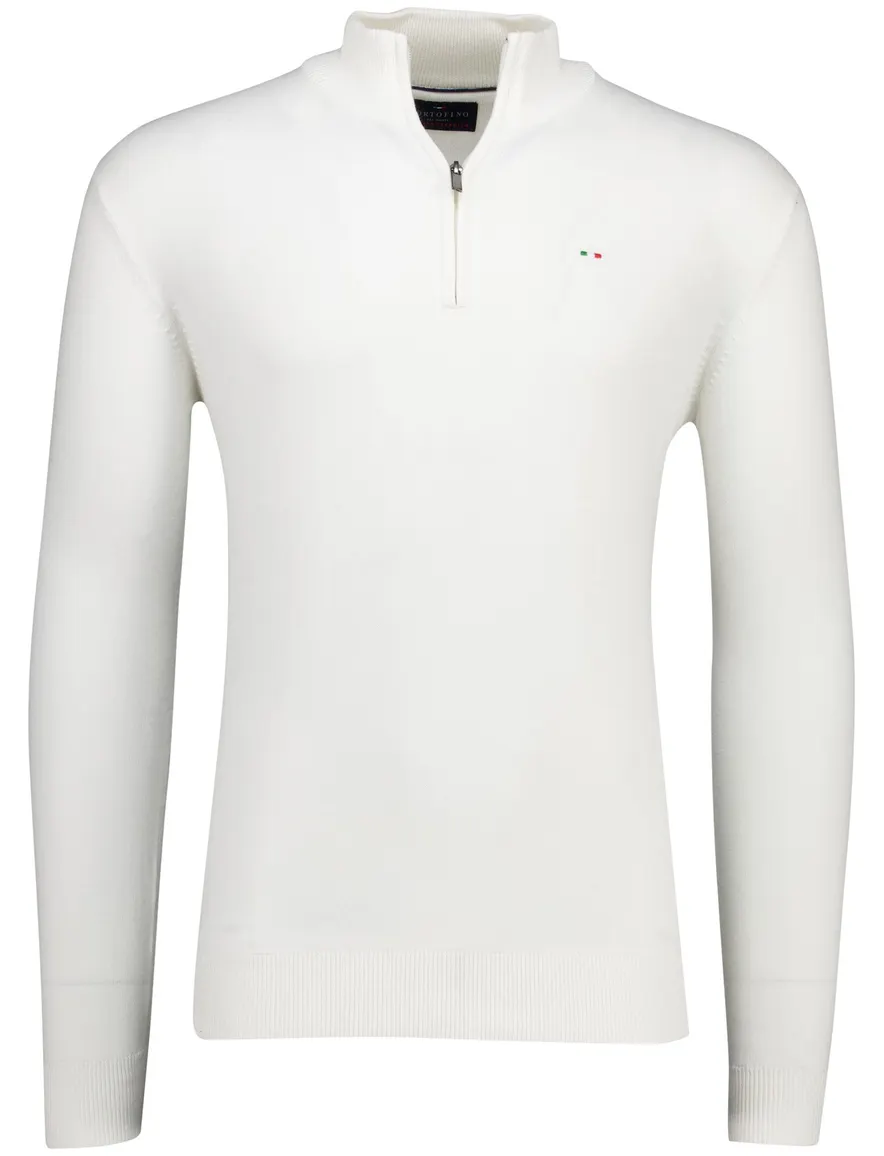 Portofino half zip trui met boord wit katoen
