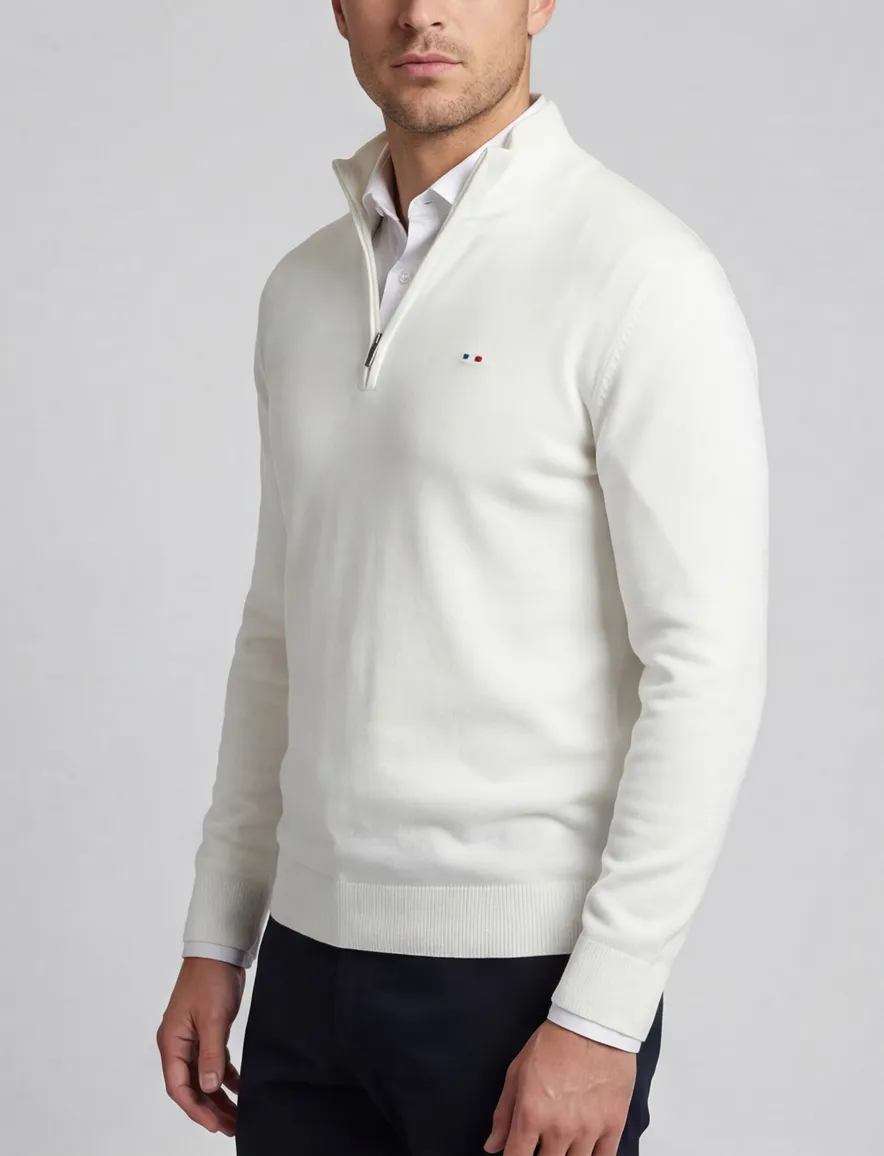 Portofino half zip trui met boord wit katoen
