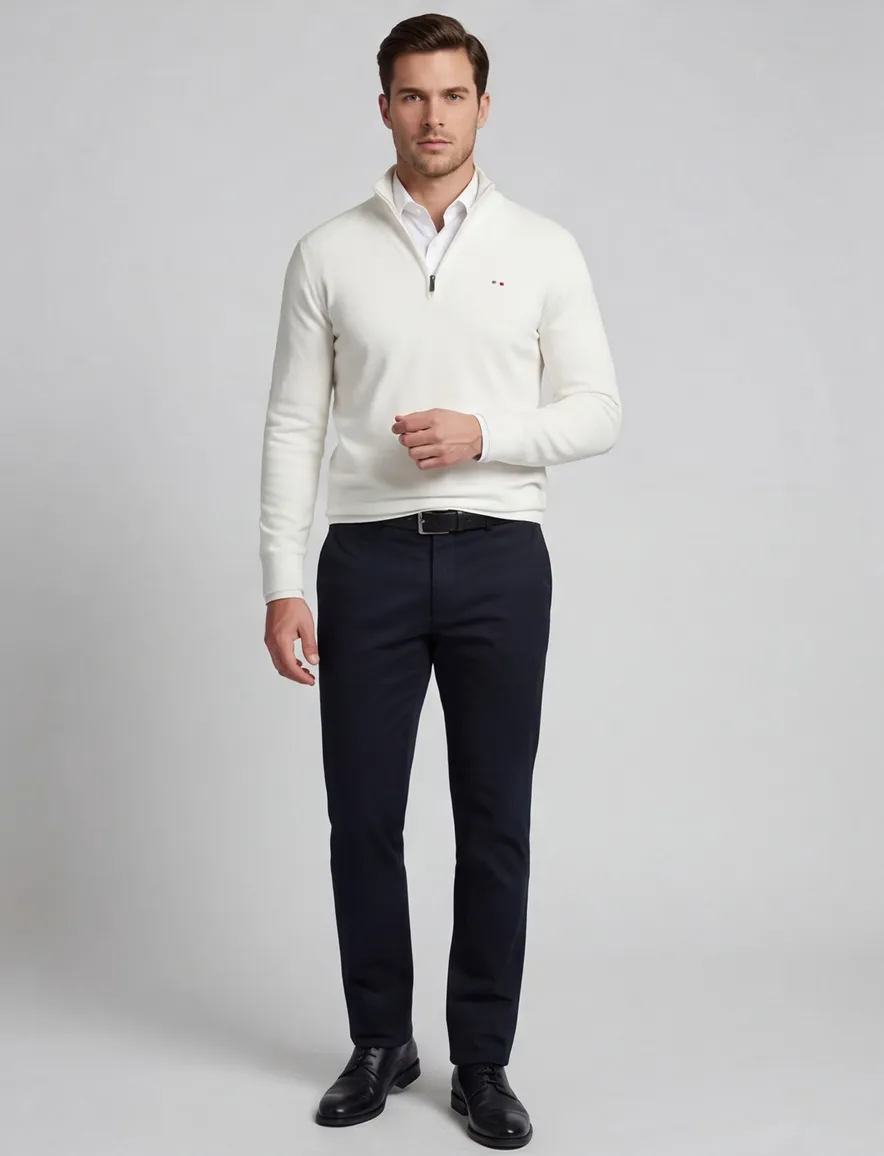 Portofino half zip trui met boord wit katoen