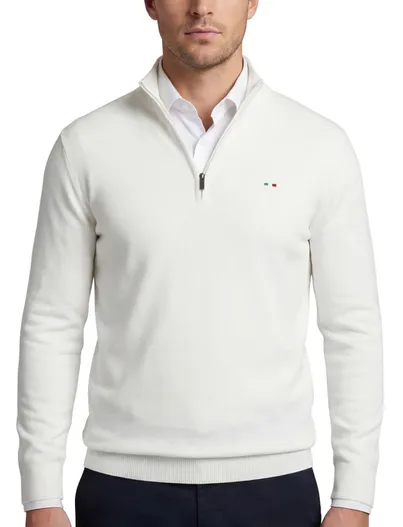 Portofino Portofino half zip trui met boord wit katoen