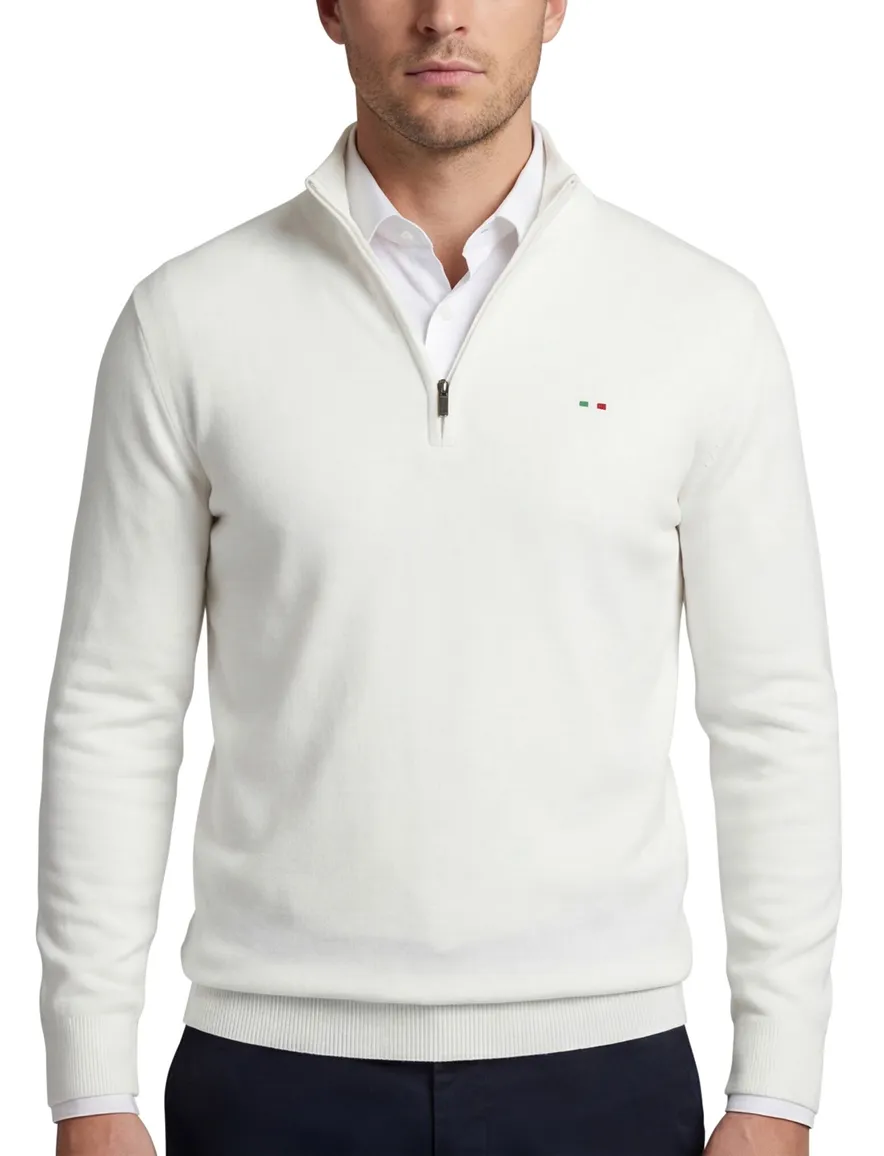 Portofino half zip trui met boord wit katoen