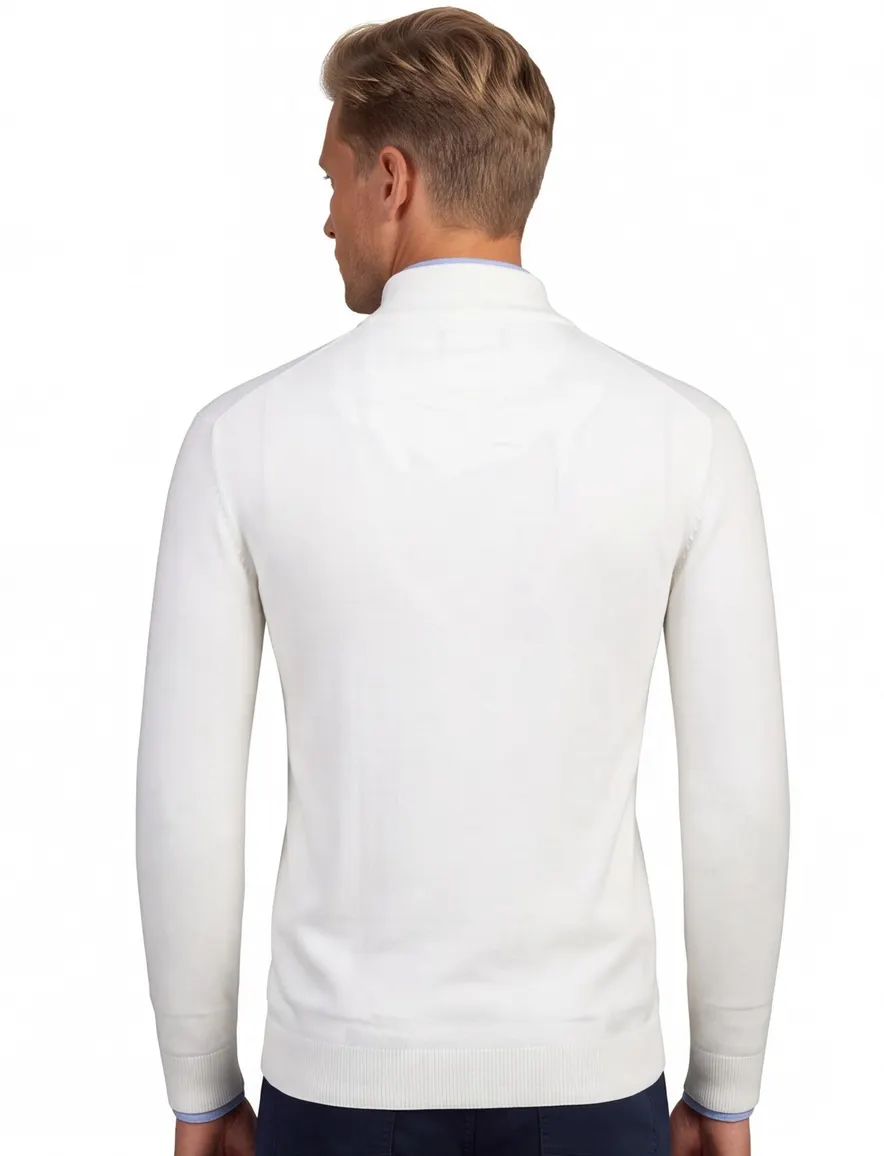 Portofino half zip trui met boord wit katoen