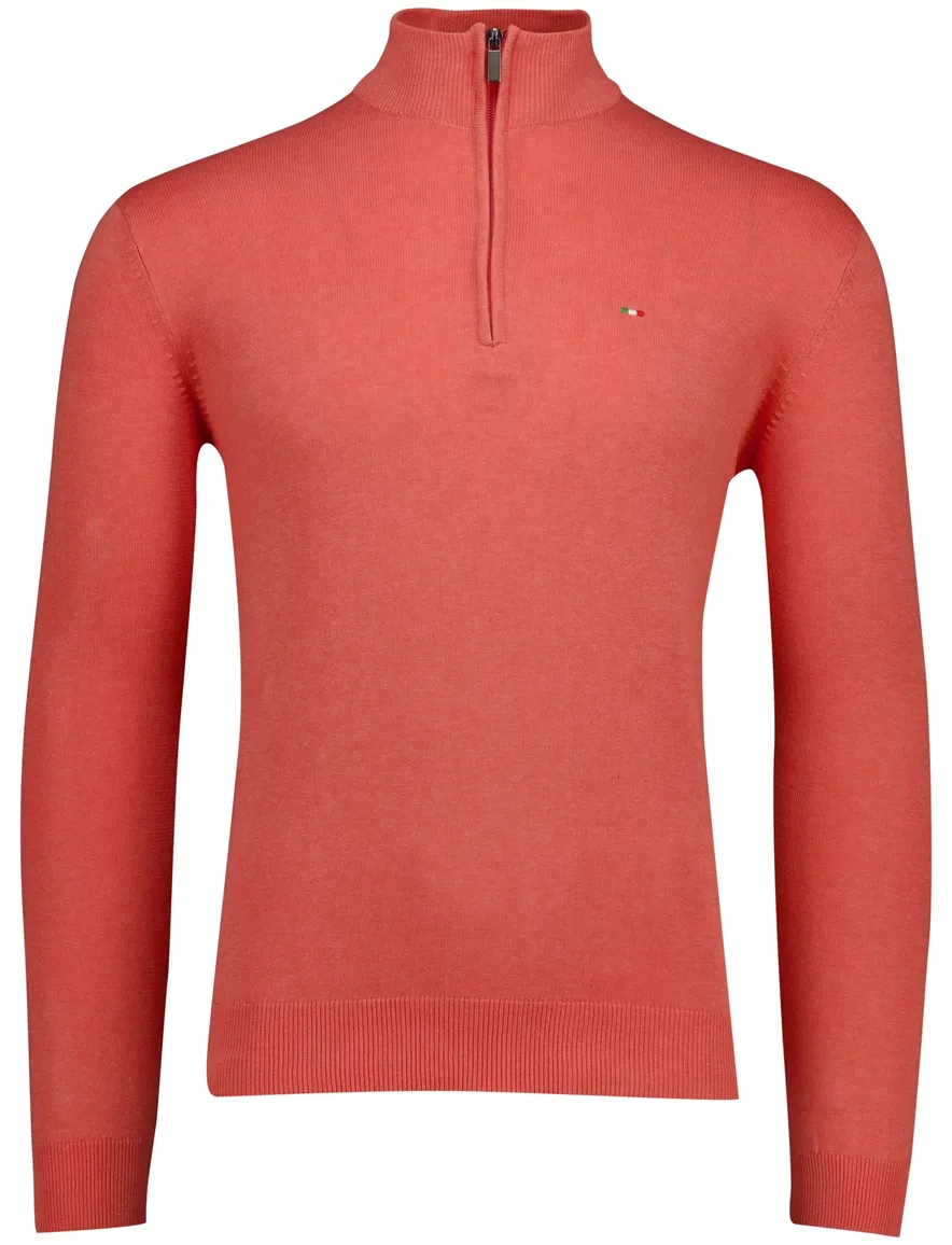 Portofino half zip trui met boord roze katoen