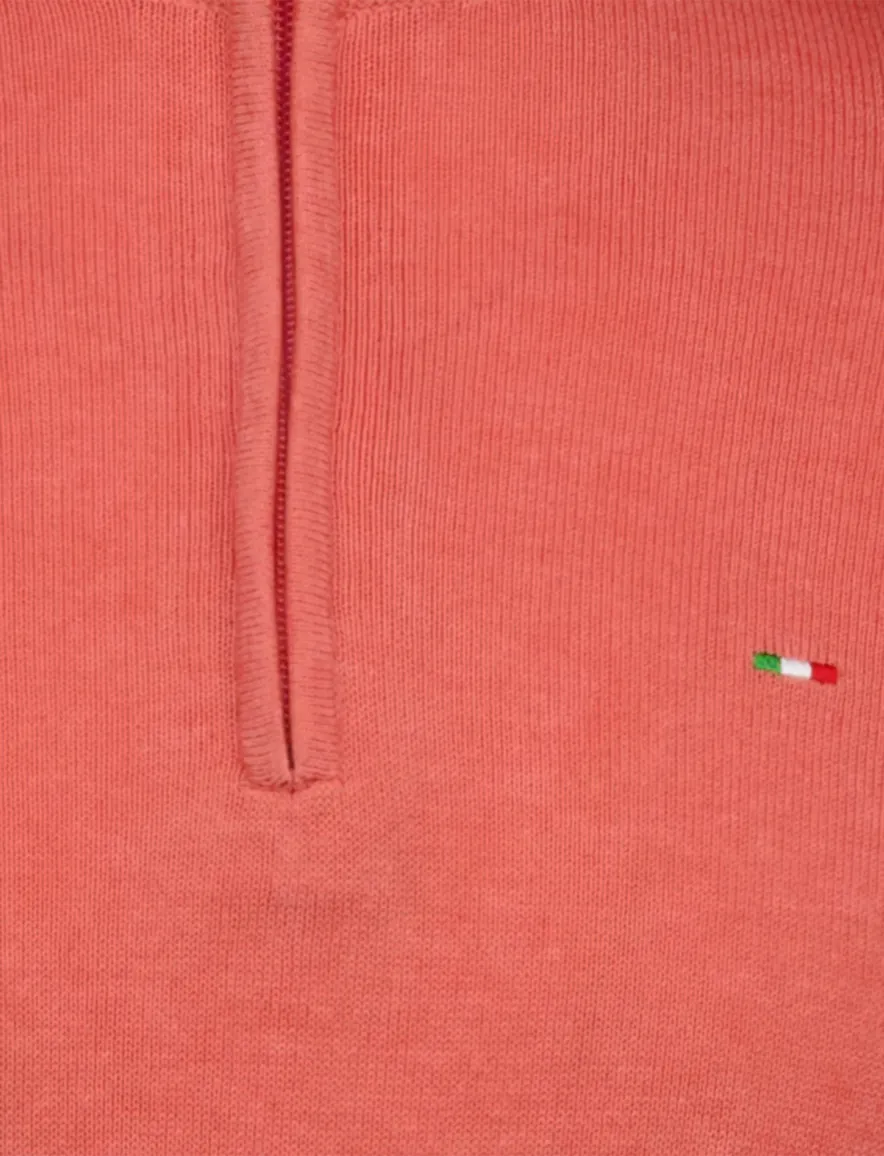 Portofino half zip trui met boord roze katoen