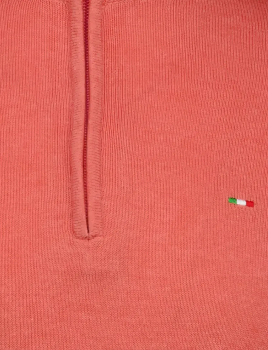 Portofino half zip trui met boord roze katoen