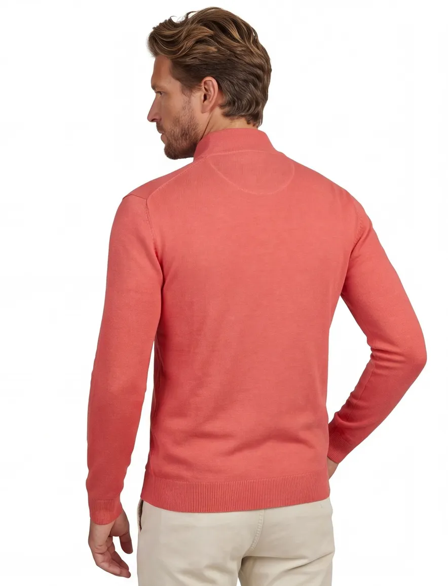 Portofino half zip trui met boord roze katoen
