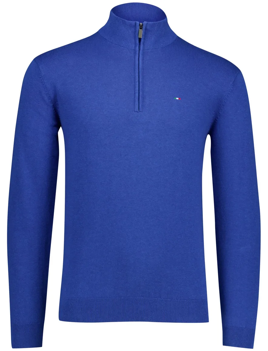 Portofino trui kobaltblauw half zip gemeleerd