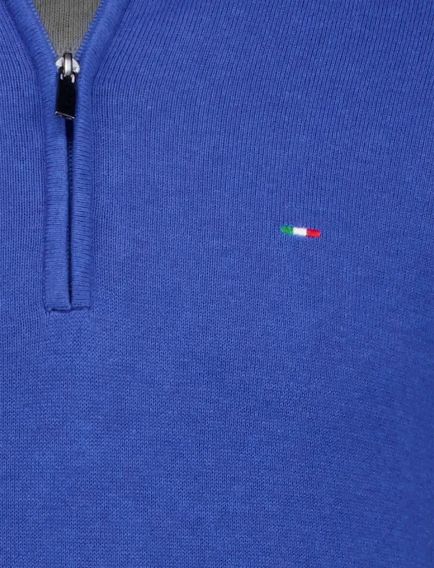 Portofino trui kobaltblauw half zip gemeleerd