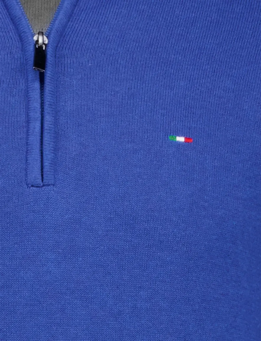 Portofino trui kobaltblauw half zip gemeleerd