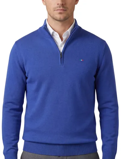 Portofino Portofino trui kobaltblauw half zip gemeleerd