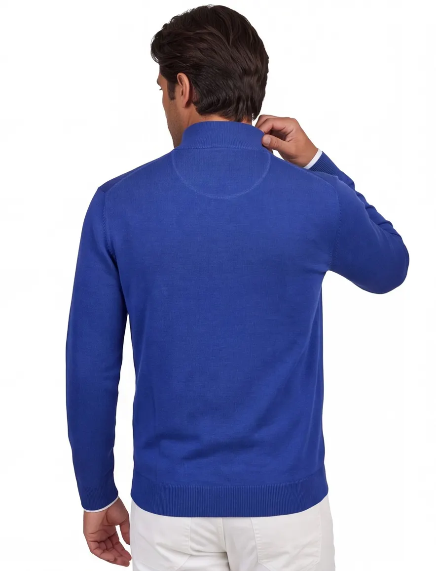 Portofino trui kobaltblauw half zip gemeleerd