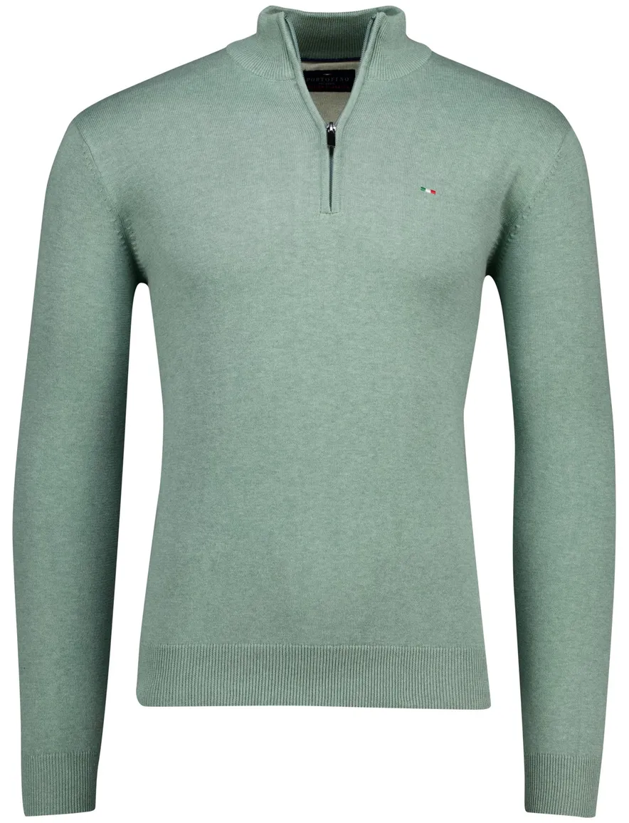Portofino half zip trui met boord groen katoen