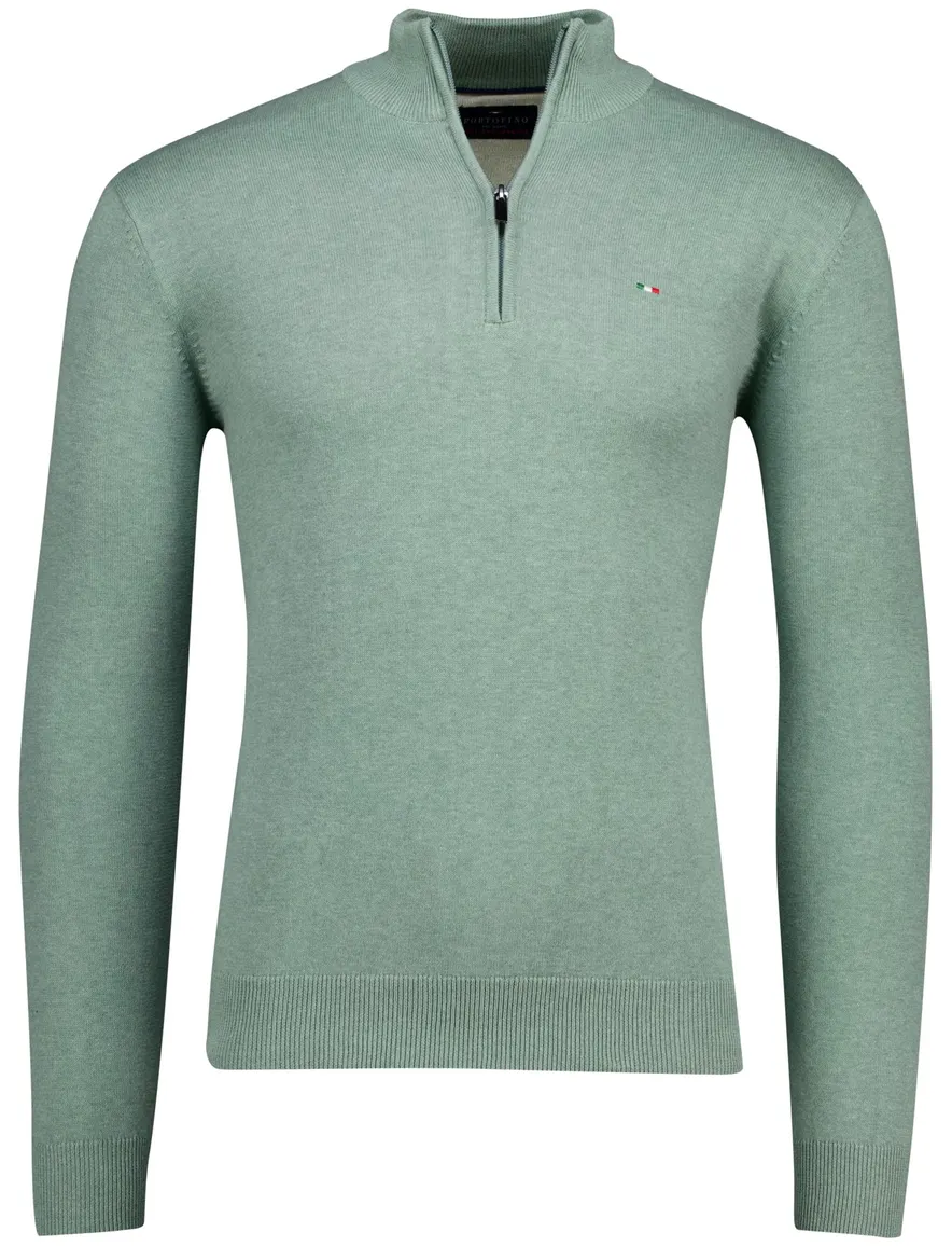 Portofino half zip trui met boord groen katoen