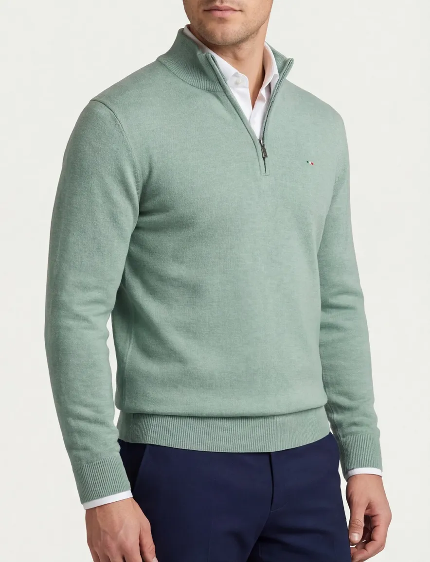 Portofino half zip trui met boord groen katoen