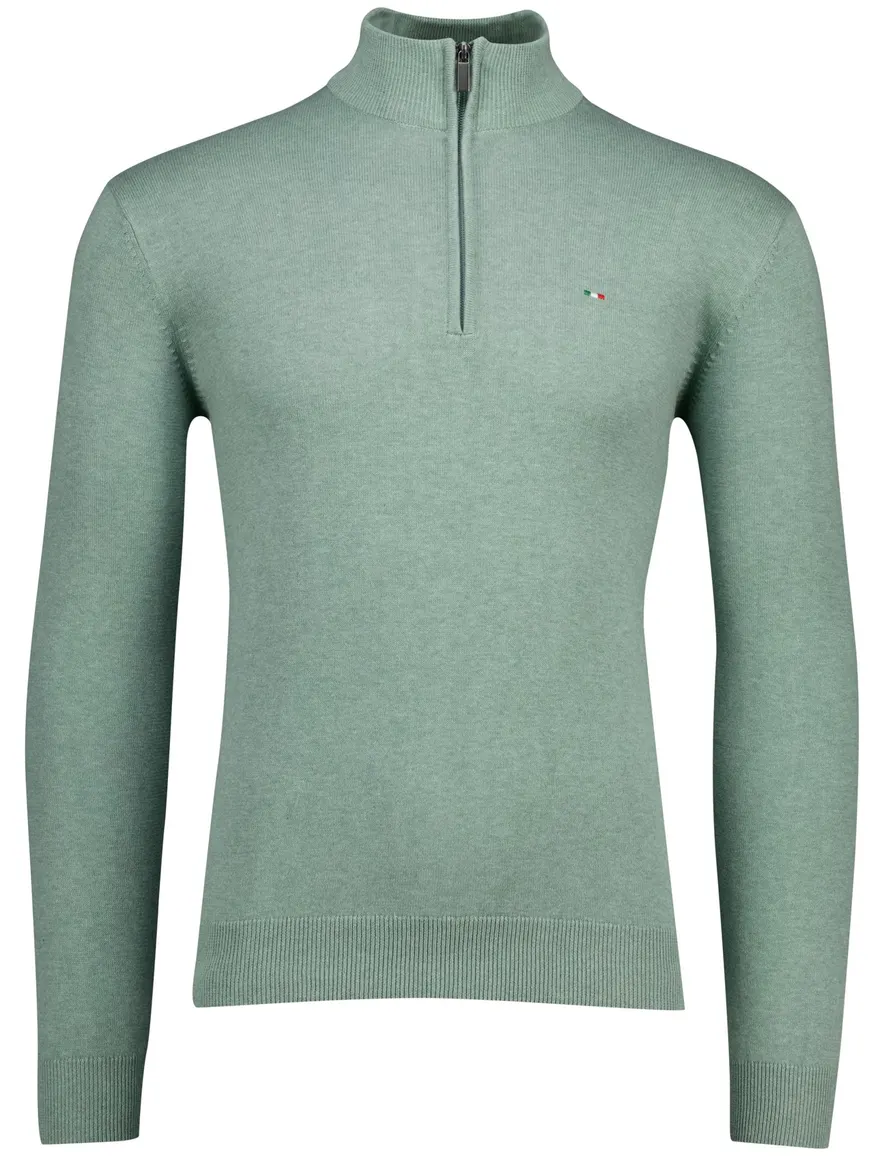 Portofino half zip trui met boord groen katoen