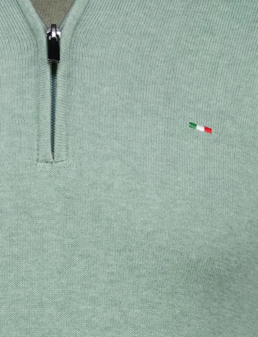 Portofino half zip trui met boord groen katoen