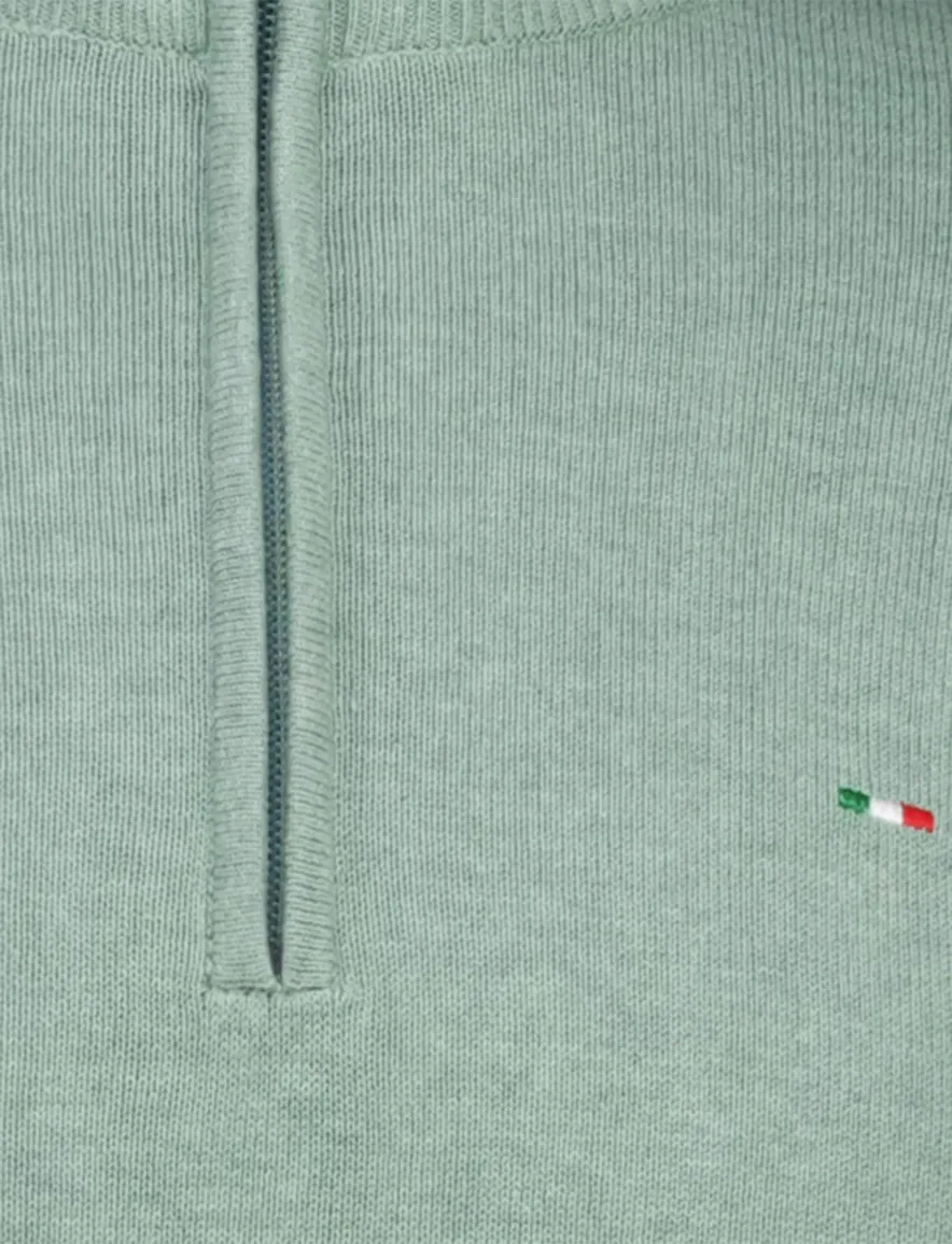 Portofino half zip trui met boord groen katoen