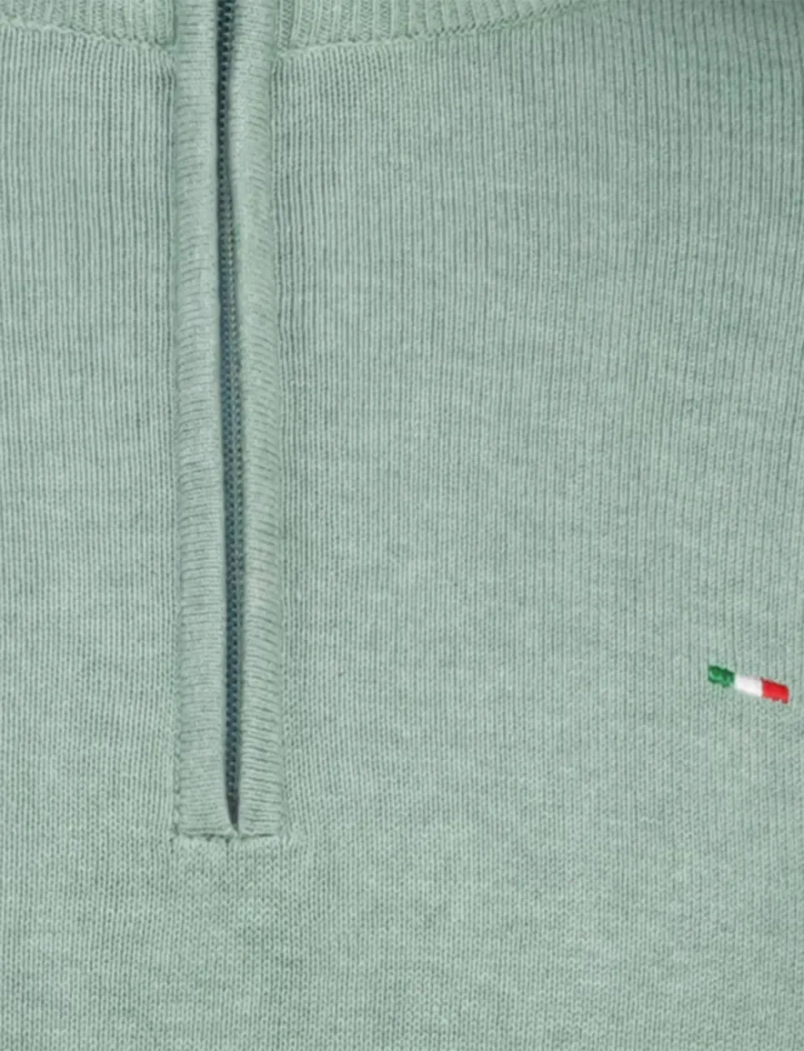 Portofino half zip trui met boord groen katoen