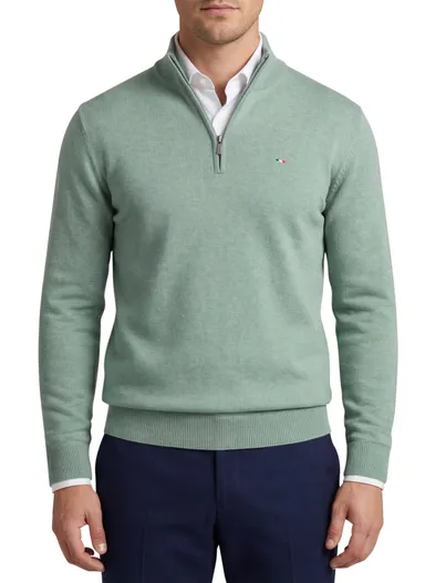 Portofino Portofino half zip trui met boord groen katoen
