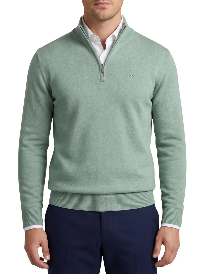 Portofino half zip trui met boord groen katoen