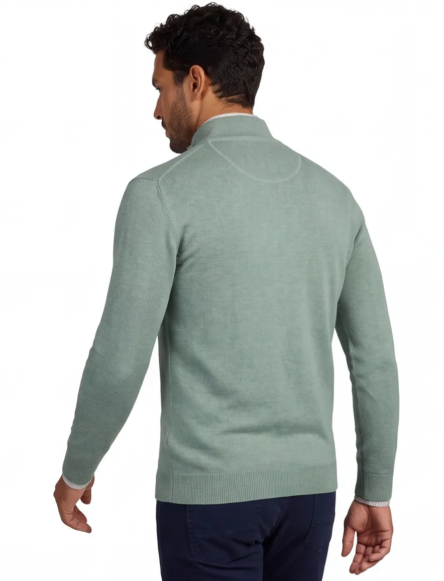 Portofino half zip trui met boord groen katoen