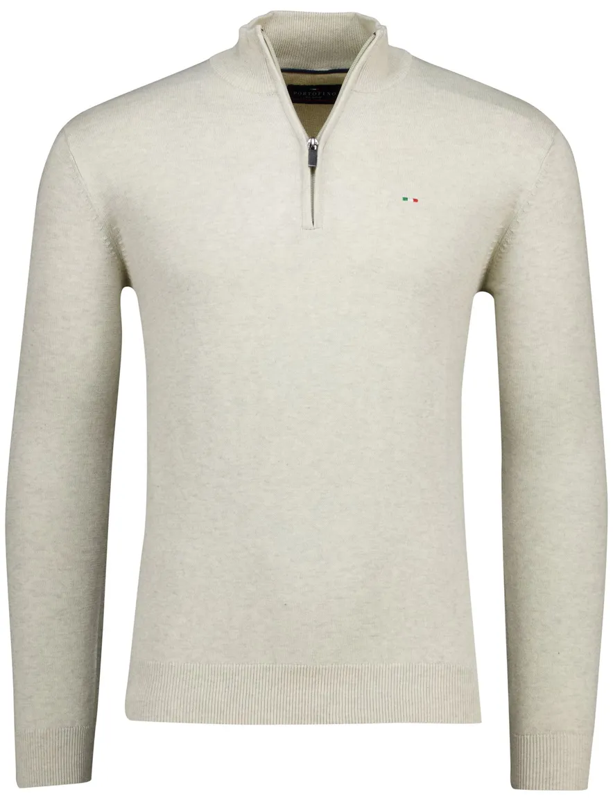 Portofino half zip trui beige met boord