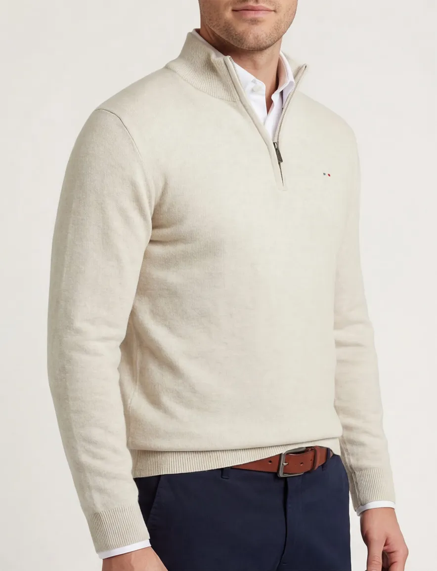 Portofino half zip trui beige met boord