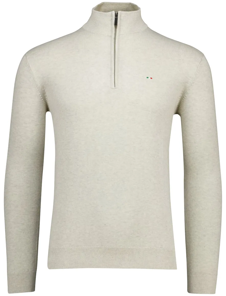 Portofino half zip trui beige met boord