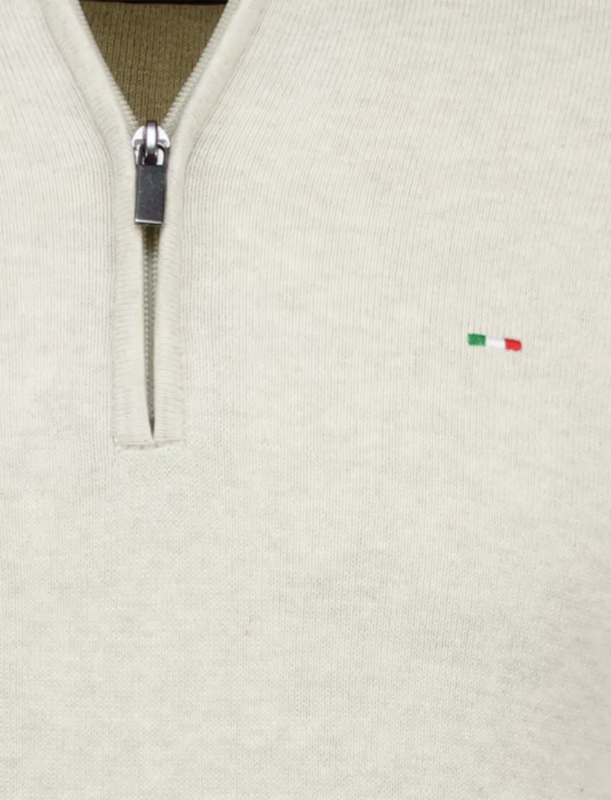 Portofino half zip trui beige met boord