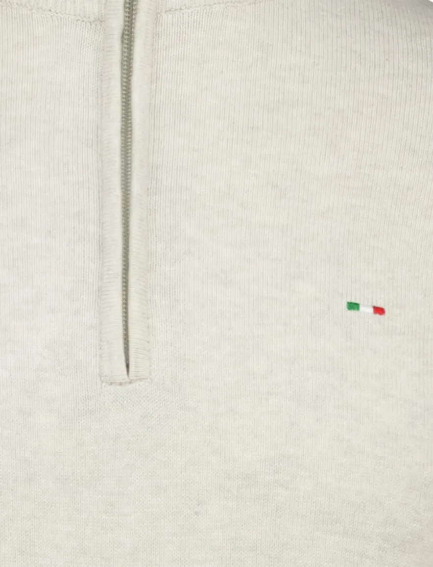 Portofino half zip trui beige met boord