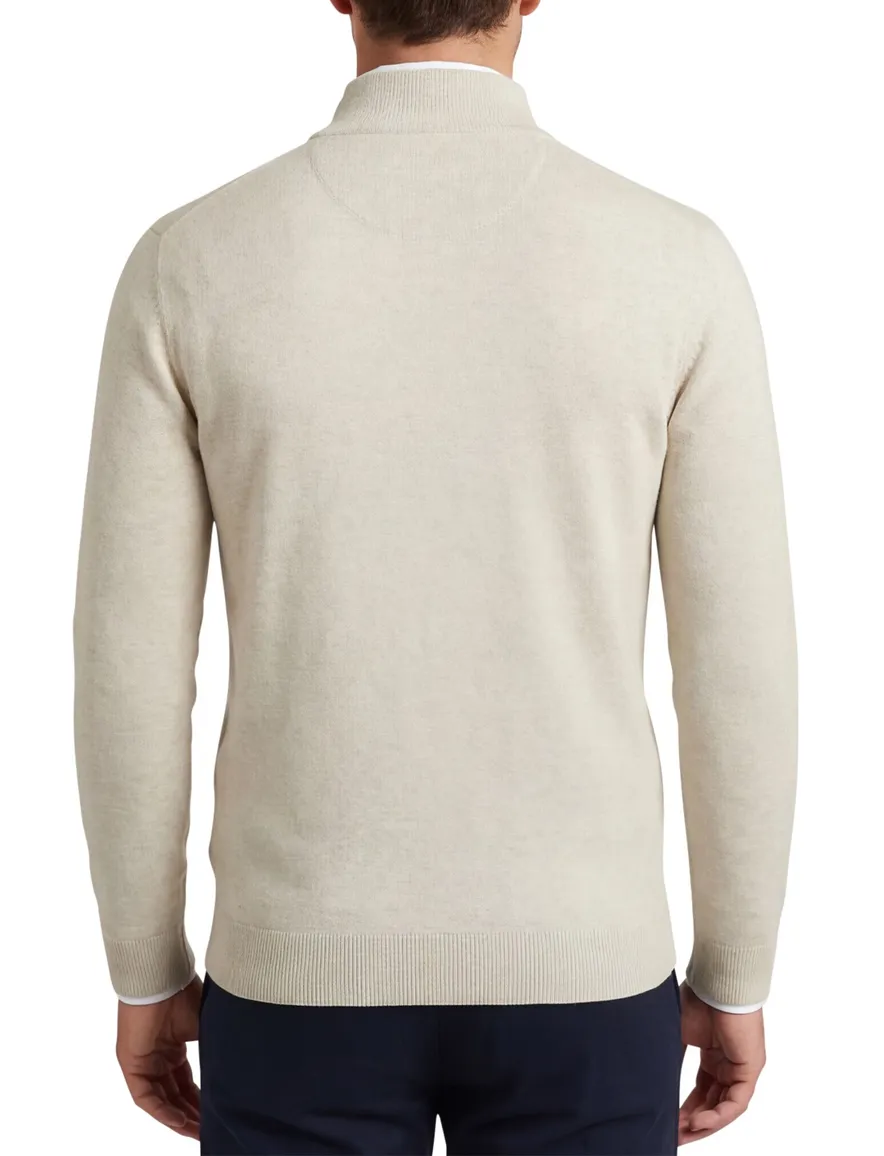 Portofino half zip trui beige met boord