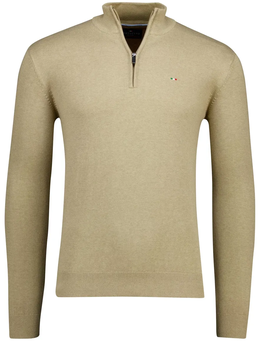 Portofino half zip trui beige met boord