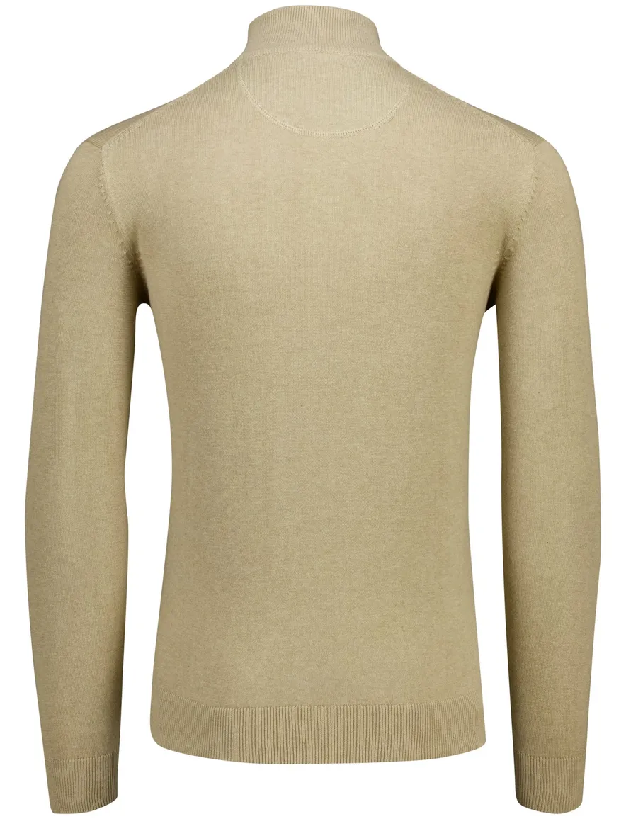 Portofino half zip trui beige met boord