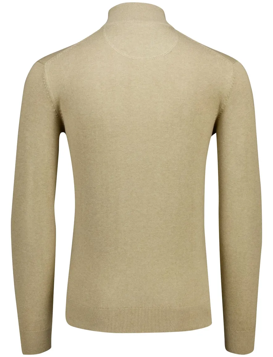 Portofino half zip trui met boord beige