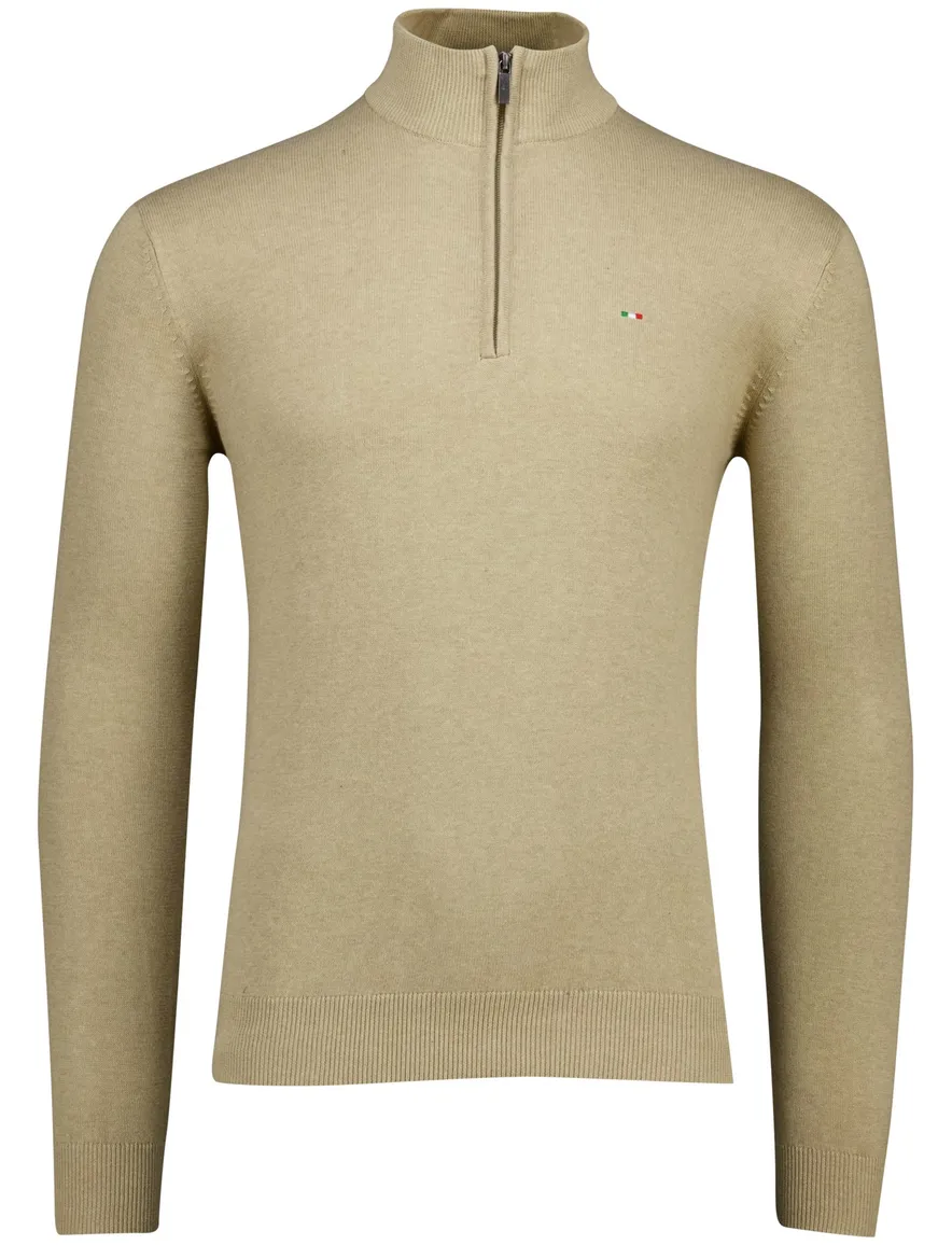 Portofino half zip trui met boord beige