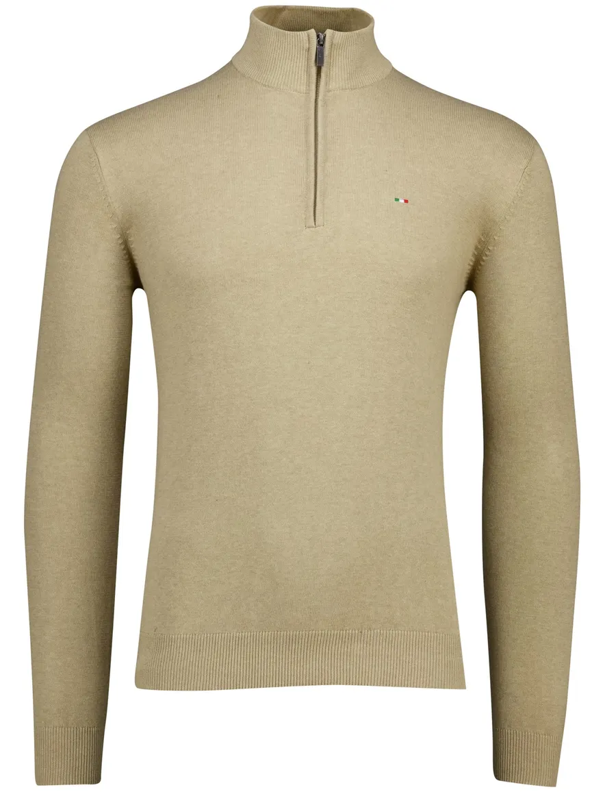 Portofino half zip trui met boord beige