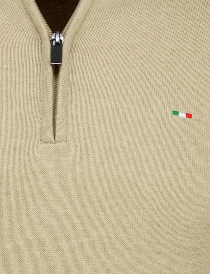 Portofino half zip trui met boord beige